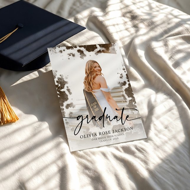 Western Cow Print Photo Graduation Party Invitation (Creator Uploaded)