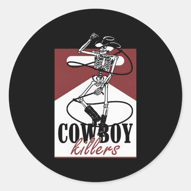 Western Cow Punchy Cow Ers Skull Skeleton Classic Round Sticker (Front)
