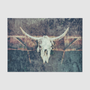 Western Cow Skull Teal Brown Grunge Texture Tissue Paper