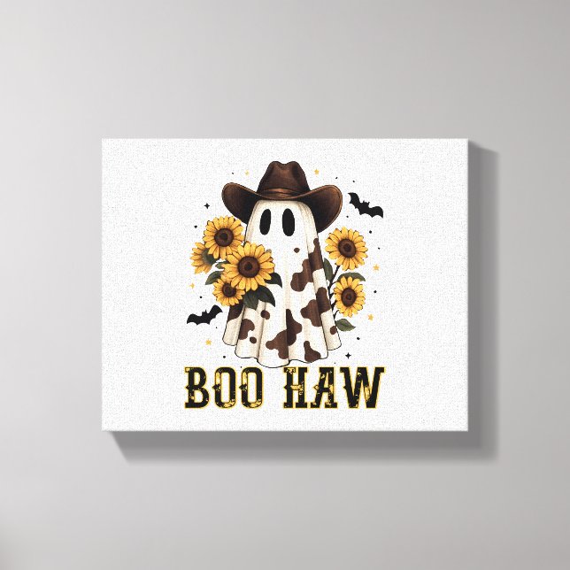 Western Cow Spot Spooky Ghost Boo Haw Canvas Print (Front)