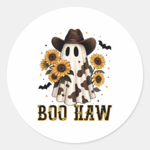 Western Cow Spot Spooky Ghost Boo Haw Classic Round Sticker