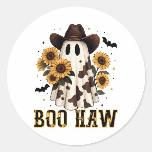 Western Cow Spot Spooky Ghost Boo Haw Classic Round Sticker