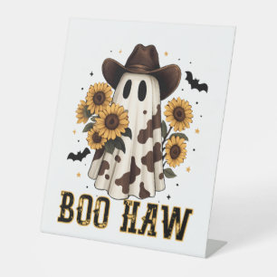 Western Cow Spot Spooky Ghost Boo Haw Pedestal Sign