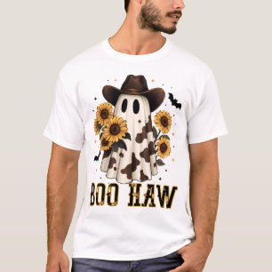 Western Cow Spot Spooky Ghost Boo Haw T-Shirt