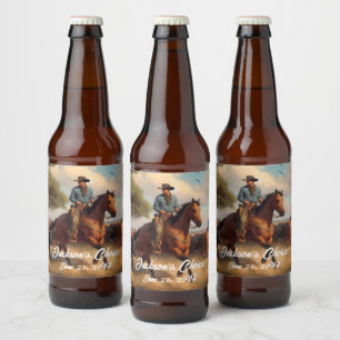 Western Cowboy and Bay Horse Beer Bottle Label