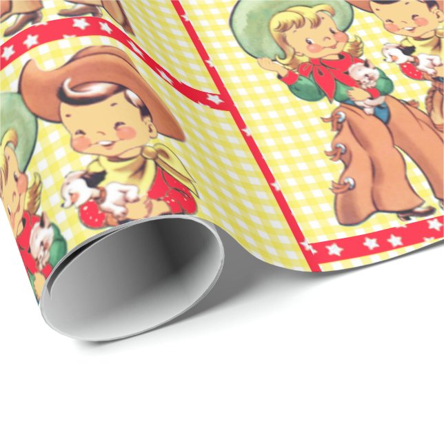 Western Cowboy And Cowgirl Kids Gift Wrapping Paper (Roll Corner)