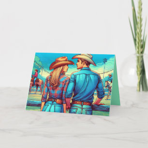 Western Cowboy and Cowgirl Watching Riders Custom Card