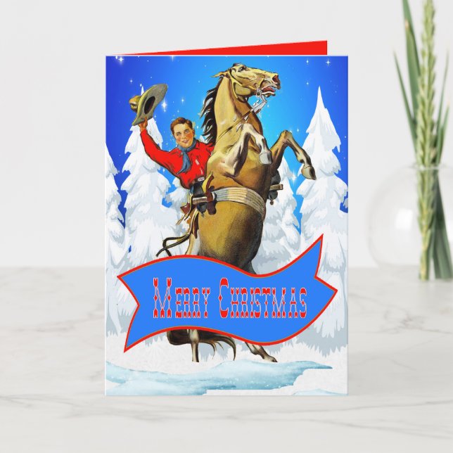 Western Cowboy And Horse Merry Christmas Card (Front)