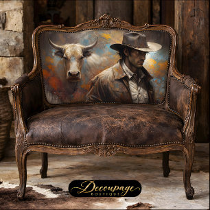 Western Cowboy and Longhorn Art Decoupage Tissue Paper