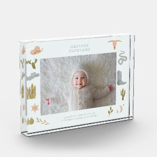 Western Cowboy Baby Horizontal Photo Keepsake Block