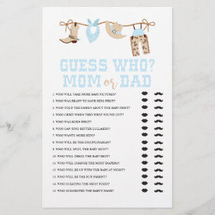 Western Cowboy Baby Shower Guess Who Game Flyer