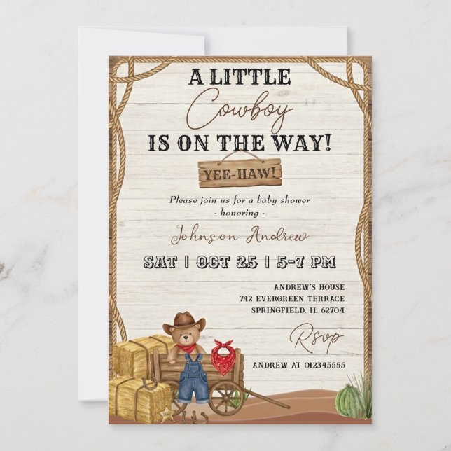 Western Cowboy Baby Shower Invitation (Front)