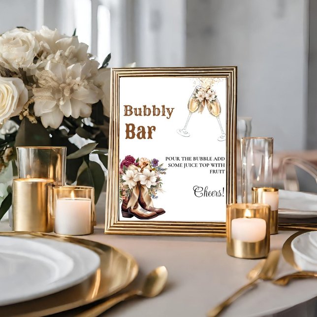 Western Cowboy Bachelorette Bubbly Bar Table Sign (Creator Uploaded)