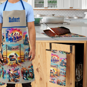 Western Cowboy BBQ Cookoff Scenes 1 Custom Apron