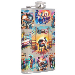 Western Cowboy BBQ Cookoff Scenes 1 Hip Flask