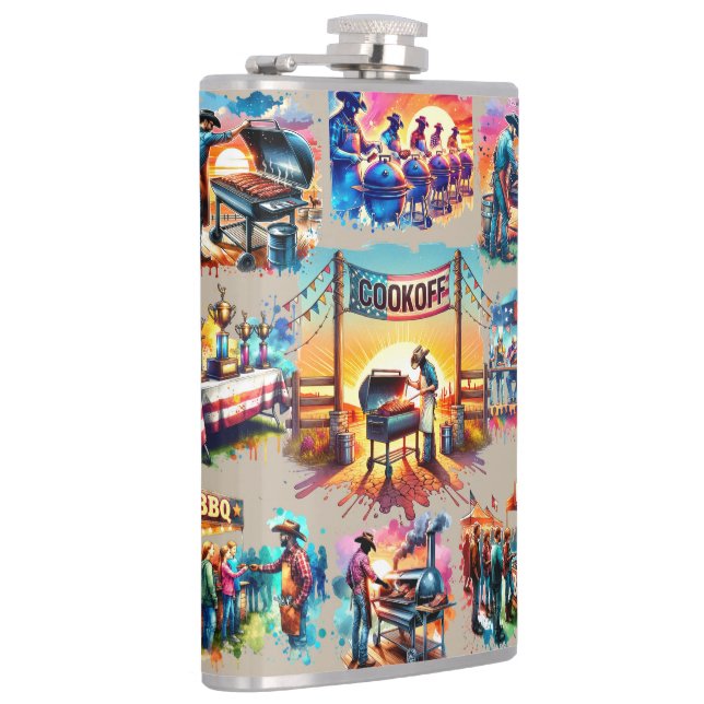 Western Cowboy BBQ Cookoff Scenes 1 Hip Flask (Right)