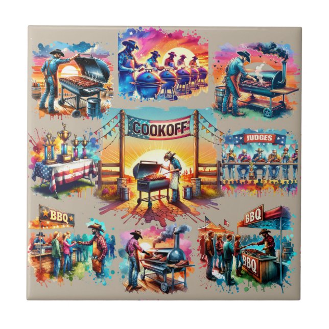 Western Cowboy BBQ Cookoff Scenes 1 Tile (Front)
