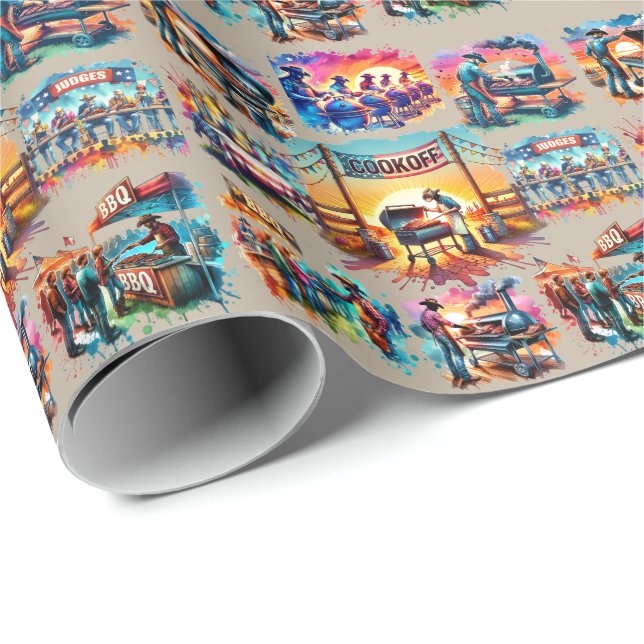 Western Cowboy BBQ Cookoff Scenes 1 Wrapping Paper (Roll Corner)