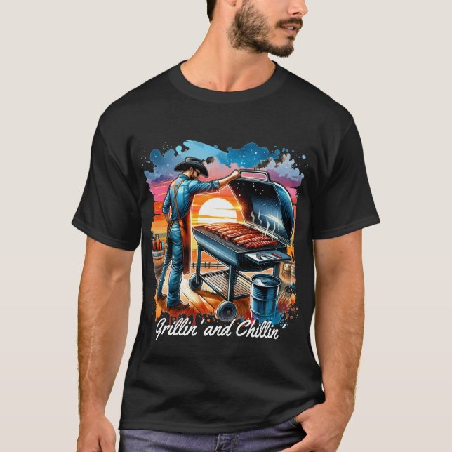 Western Cowboy BBQ Grillin' and Chillin' T-Shirt (Front)