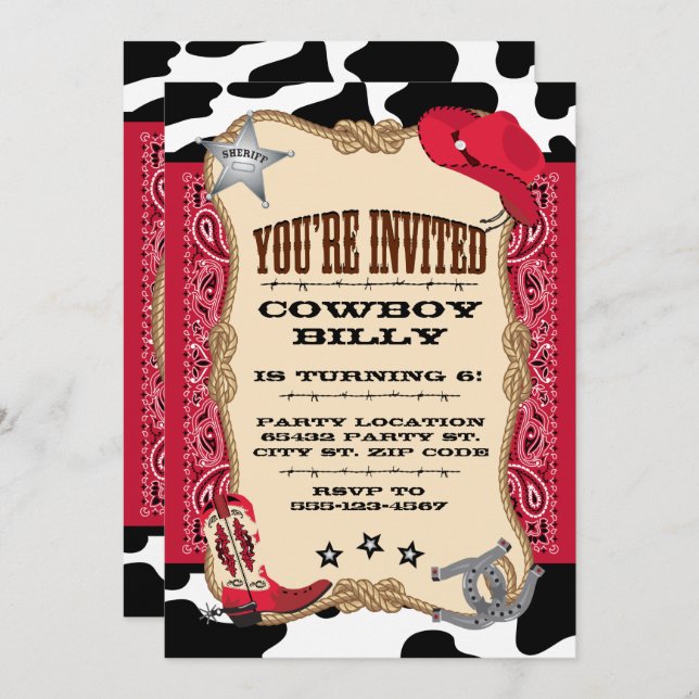 Western, Cowboy Birthday, 5x7 Invitation (Front/Back)