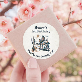 Western Cowboy Birthday Party Classic Round Sticker
