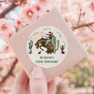 Western Cowboy Birthday Party  Classic Round Sticker