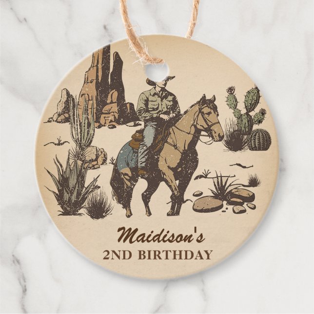 Western Cowboy Birthday Party Favour Tags (Front)
