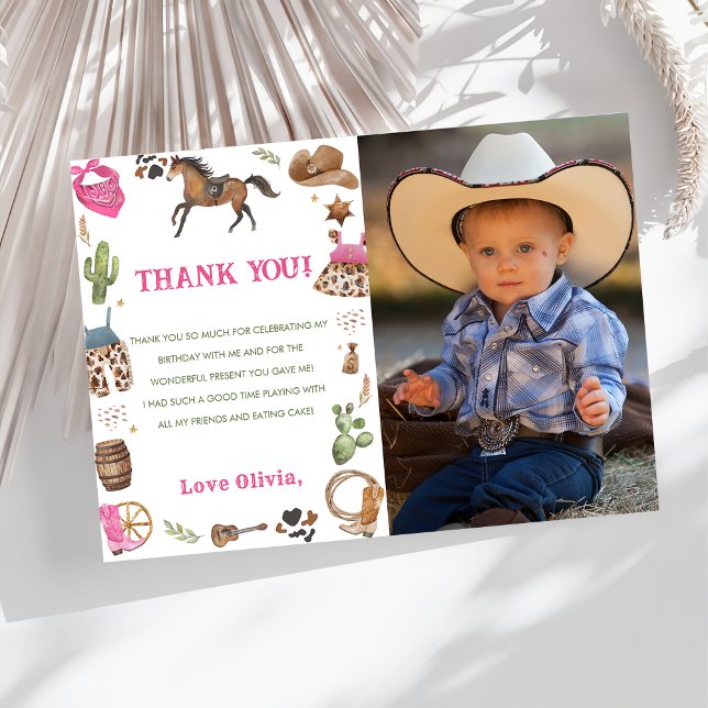 Western Cowboy Birthday Party Photo Thank You Card (Creator Uploaded)