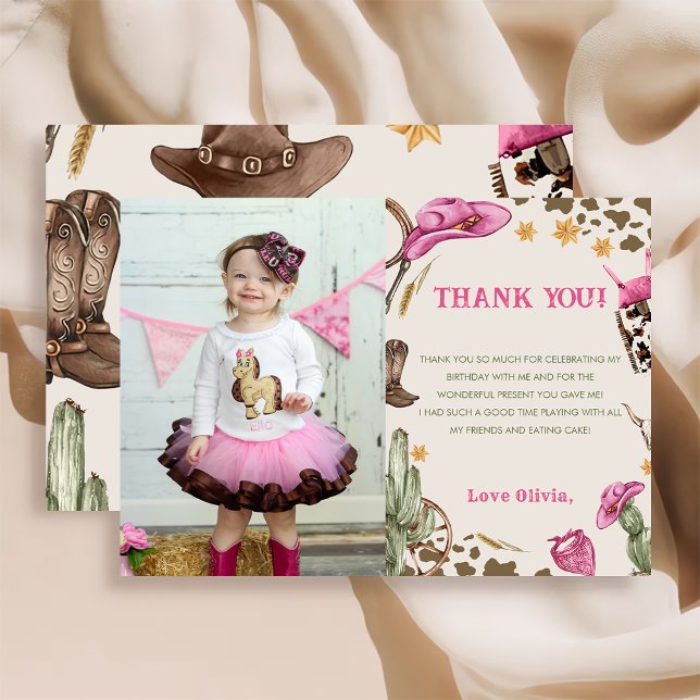 Western Cowboy Birthday Party Photo Thank You Card (Creator Uploaded)
