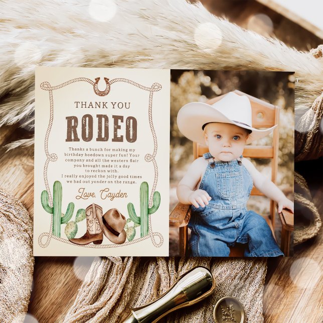 Western Cowboy Birthday Party Photo Thank You Card (Creator Uploaded)