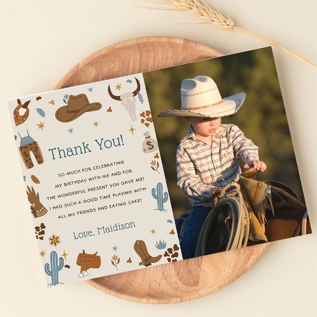 Western Cowboy Birthday Party Thank You Card Photo (Creator Uploaded)