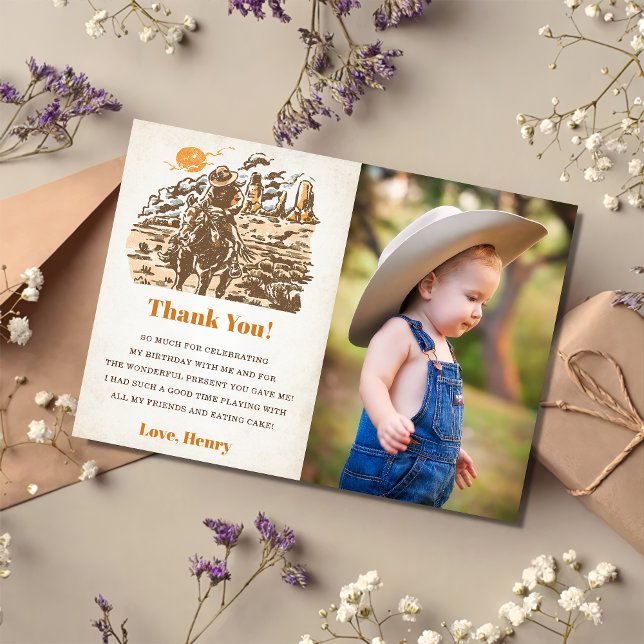 Western Cowboy Birthday Party Thank You Card Photo (Creator Uploaded)