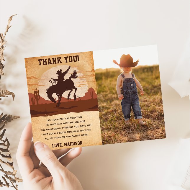 Western Cowboy Birthday Party Thank You Card Photo (Creator Uploaded)