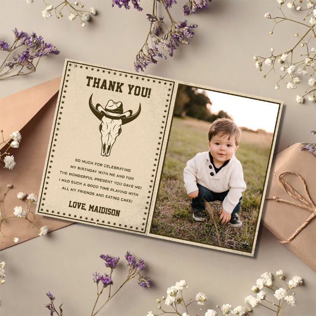 Western Cowboy Birthday Party Thank You Card Photo (Creator Uploaded)