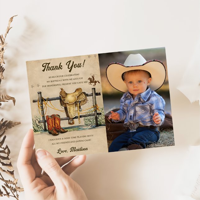 Western Cowboy Birthday Party Thank You Card Photo (Creator Uploaded)