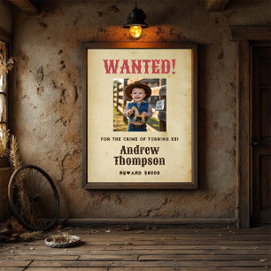 Western Cowboy Birthday Wanted Poster
