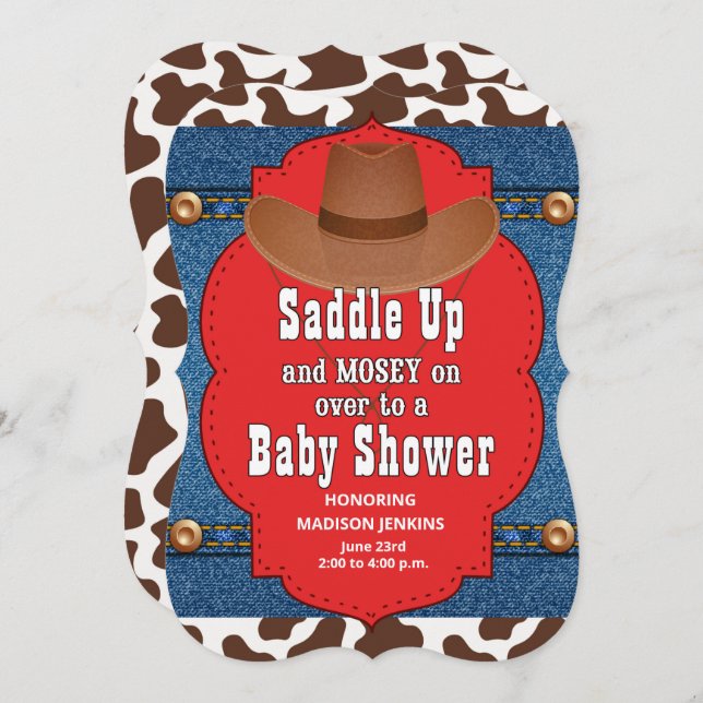 Western Cowboy Blue Baby Shower Invitation (Front/Back)