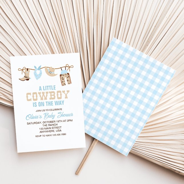 Western Cowboy Blue Plaid Baby Shower Invitation (Creator Uploaded)