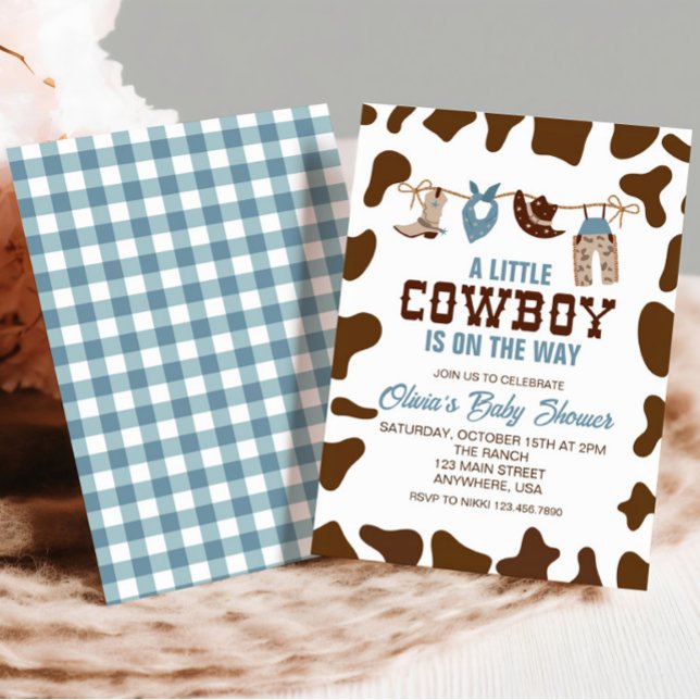 Western Cowboy Blue Plaid Baby Shower Invitation (Creator Uploaded)