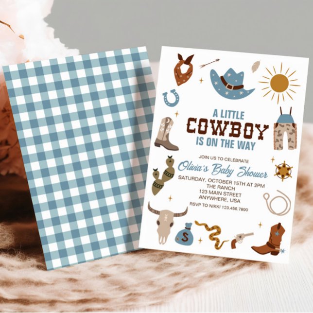 Western Cowboy Blue Plaid Baby Shower Invitation (Creator Uploaded)