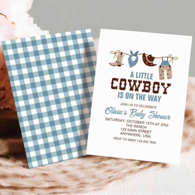 Western Cowboy Blue Plaid Baby Shower Invitation (Creator Uploaded)