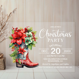 Western Cowboy Boot Christmas Party Acrylic Invitations