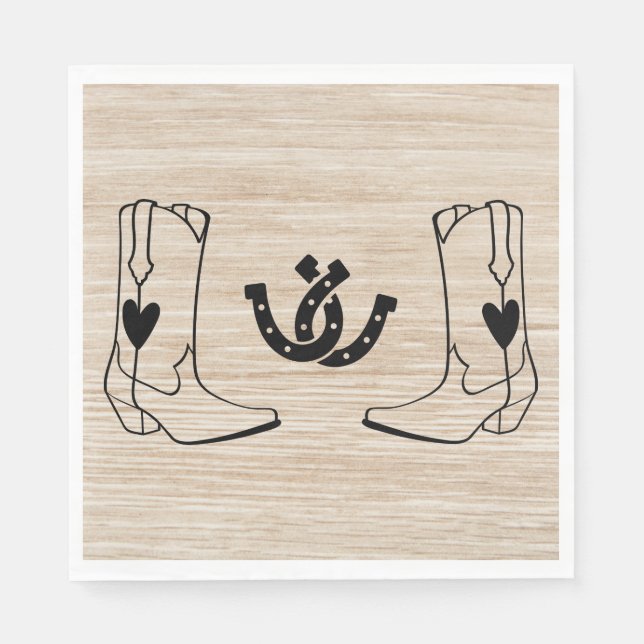Western Cowboy Boot Country Wedding Wood Horseshoe Napkin (Front)