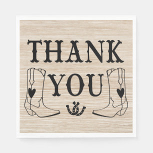 Western Cowboy Boot Country Wedding Wood Thank You Napkin
