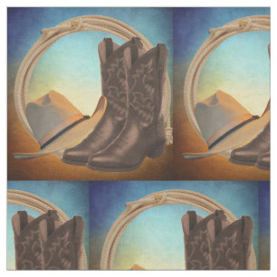 Western Cowboy Boot Cowboy Hat And Rope Fabric