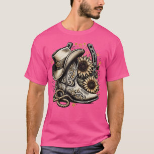 Western Cowboy Boot Horseshoe Sunflower Rope Cowgi T-Shirt