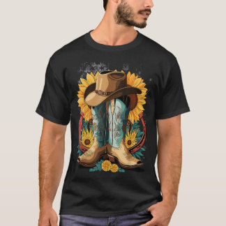 Western Cowboy Boot Horseshoe Sunflower Rope T-Shirt