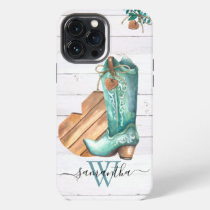 Western Cowboy Boot Monogram Boho Wood iPhone 13 Pro Max Case