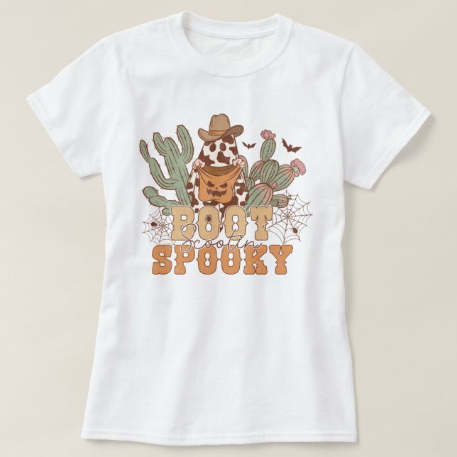 Western Cowboy Boot Scootin Spooky Halloween T-Shirt (Design Front)