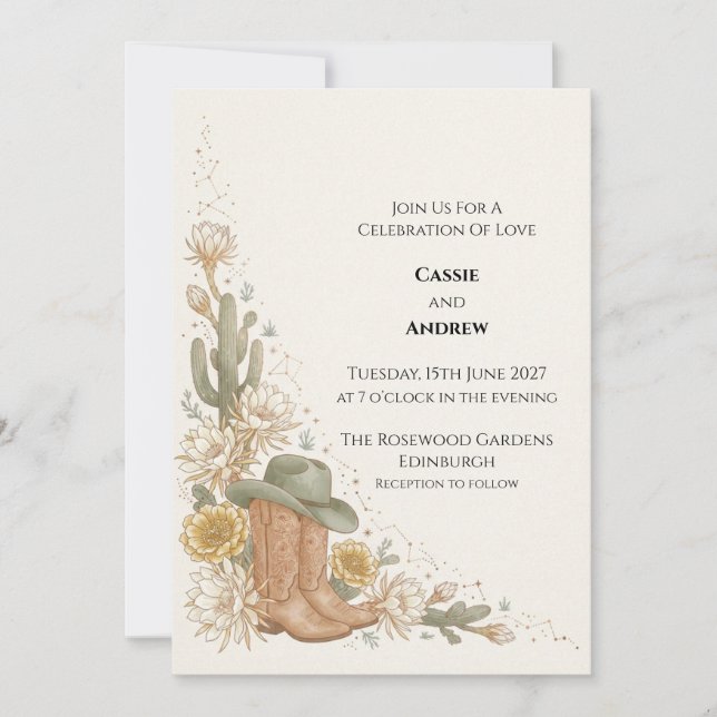 Western Cowboy Boot Wedding Invitation (Front)